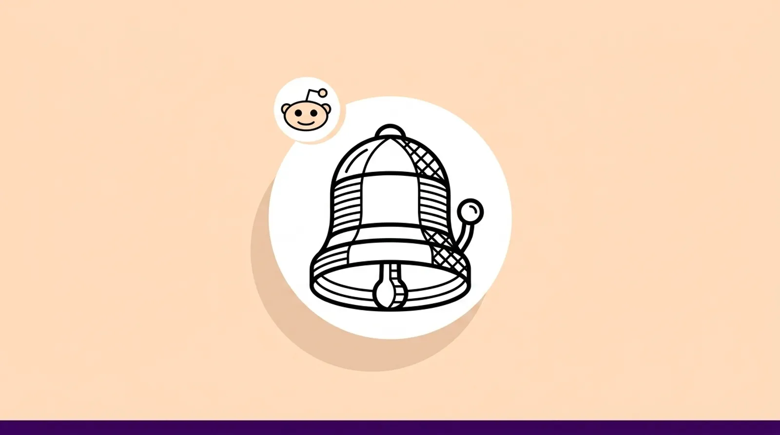 a minimalist line illustration of an alarm bell with the Reddit logomark.