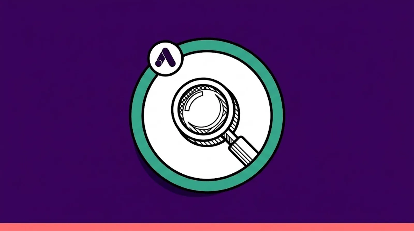 a minimalist line illustration of a magnifying glass with the Google logomark.