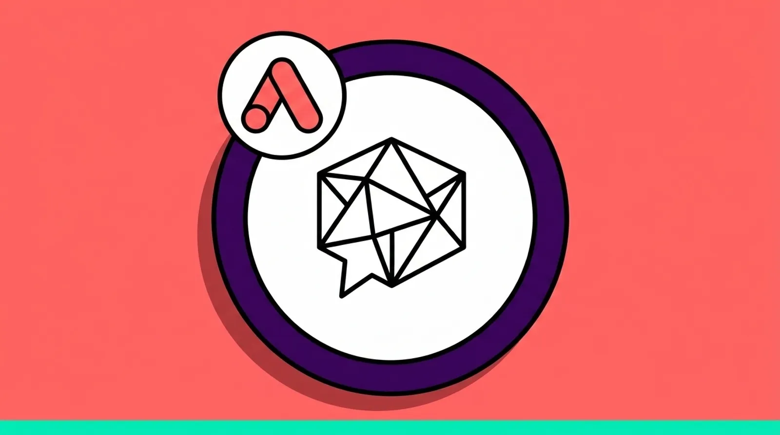a minimalist line illustration of a speech bubble with the Google Ads logomark.