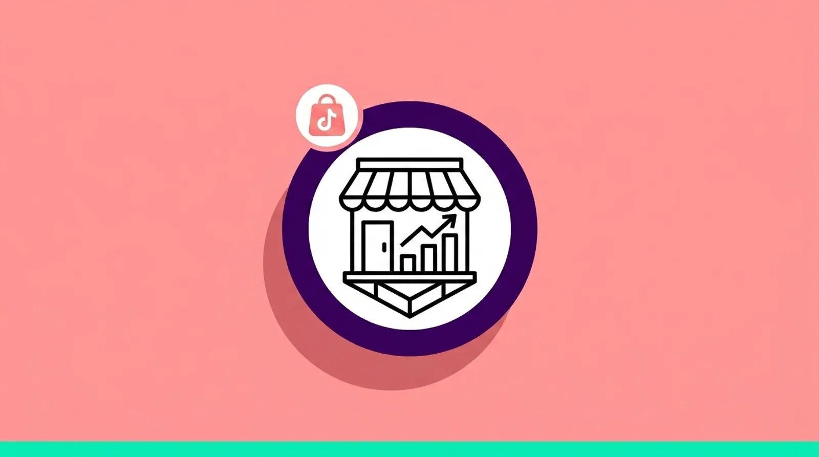 a minimalist line illustration of a small storefront with a rising chart and the TikTok Shop logomark.
