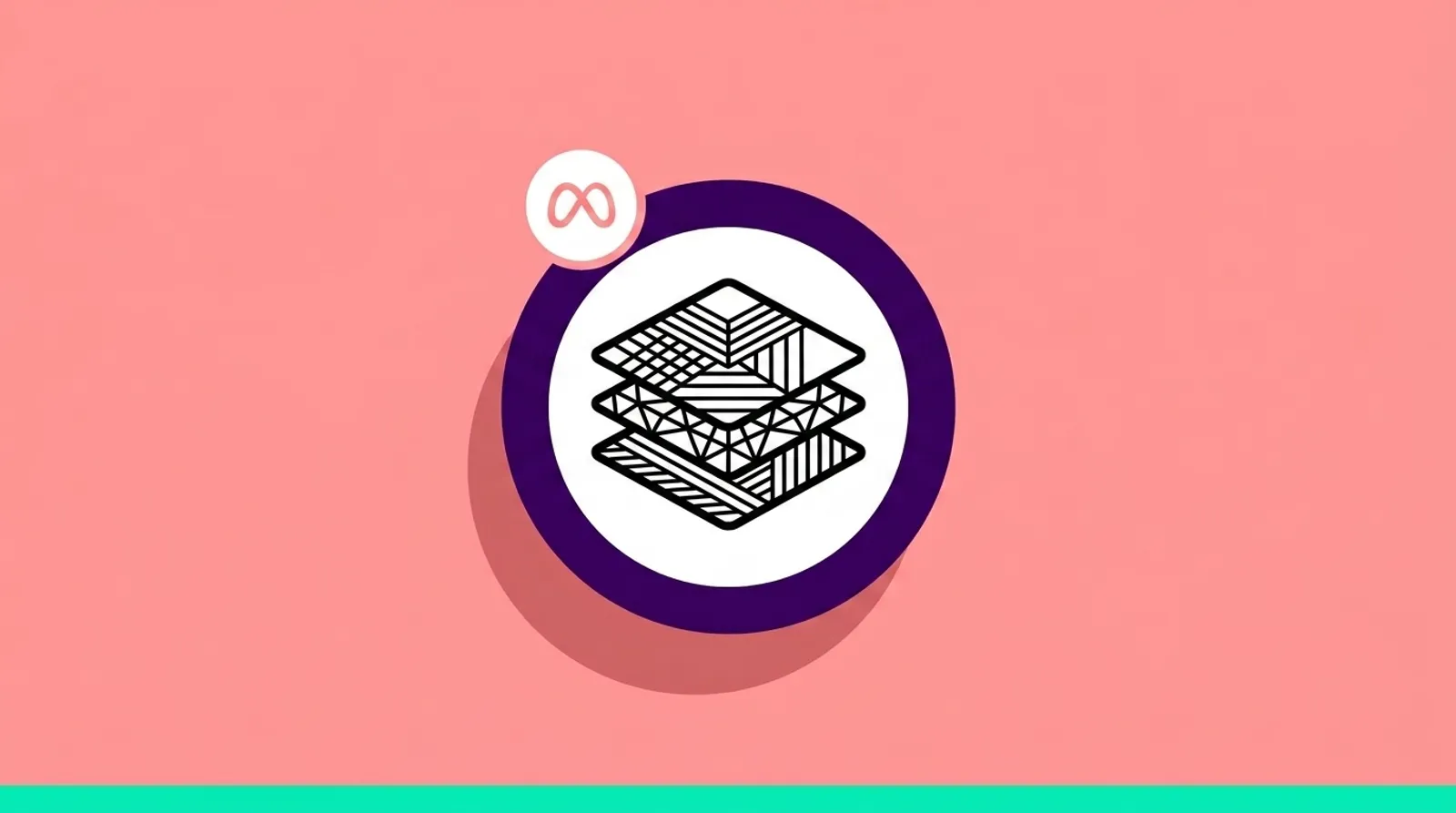 a minimalist line illustration of a tiered stack of subscription cards with the Meta logomark.