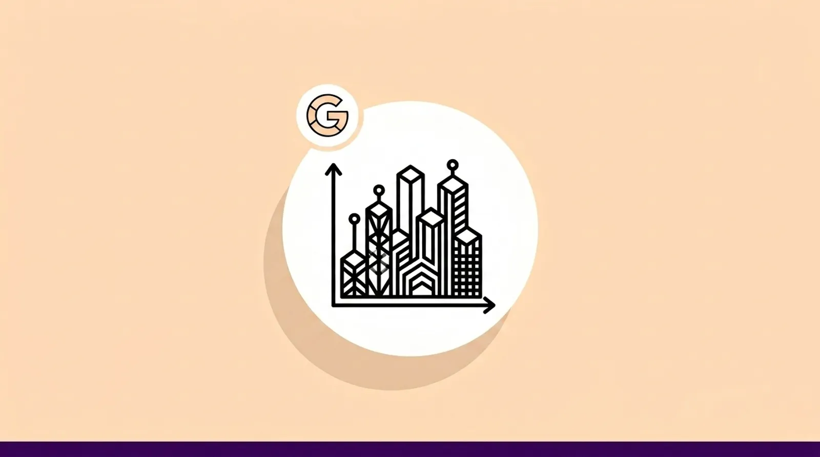 a minimalist line illustration of an analytics dashboard card with the Google logomark.