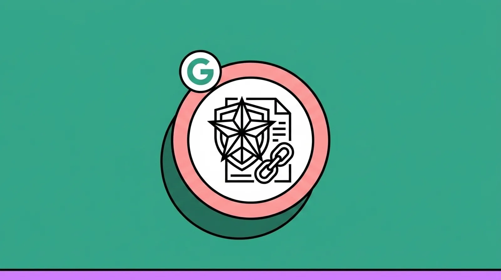 a minimalist line illustration of a star badge on a source link with the Google logomark.