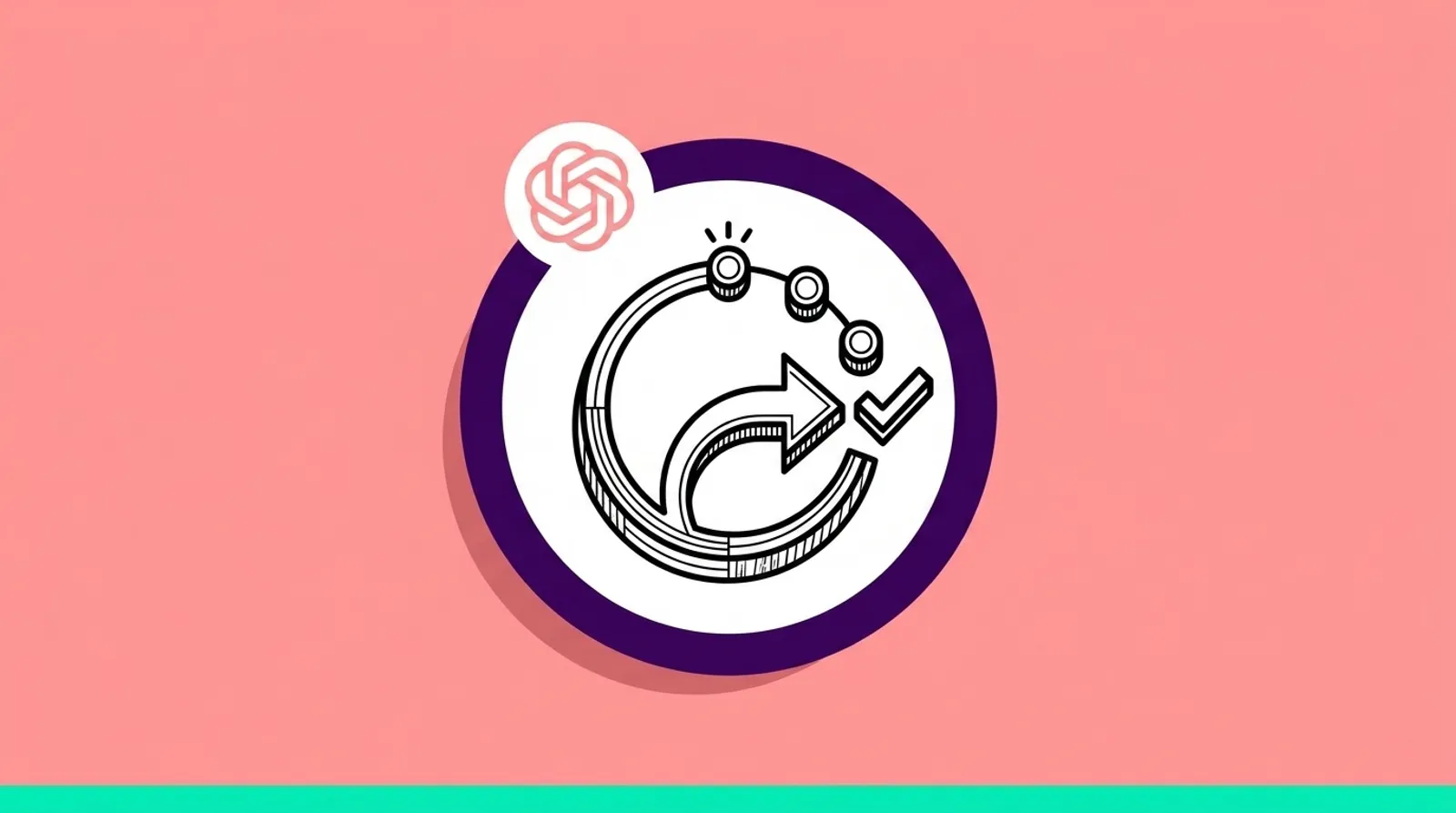 a minimalist line illustration of a dial turning from clicks to a checkmark with the OpenAI logomark.