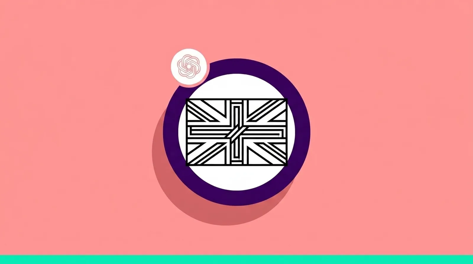 a minimalist line illustration of the Union Jack flag with the OpenAI logomark.