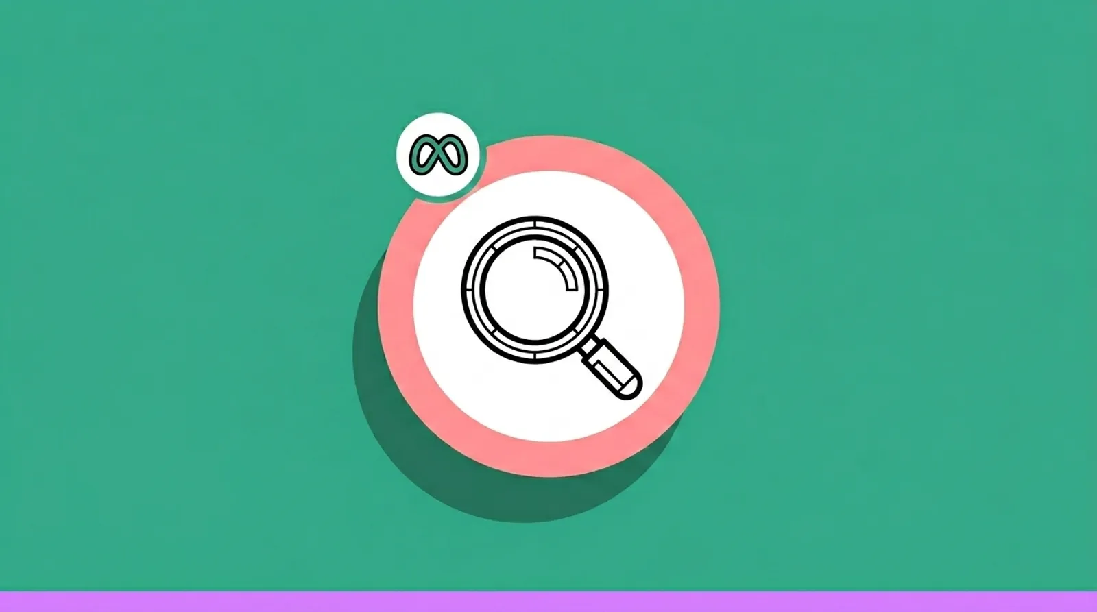 a minimalist line illustration of the magnifying glass with the Meta logomark.