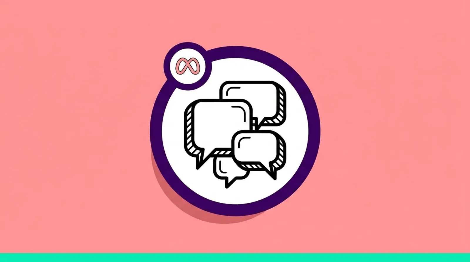a minimalist line illustration of a cluster of overlapping speech bubbles with the Meta logomark
