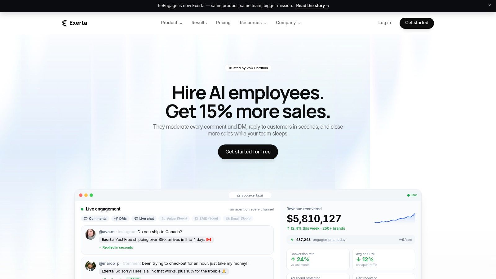 Screenshot from https://exerta.ai