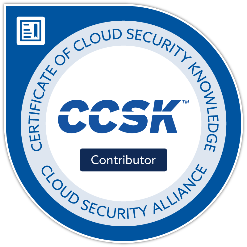 Cloud Security Alliance Certificate of Cloud Security Knowledge CCSK Contributor badge.