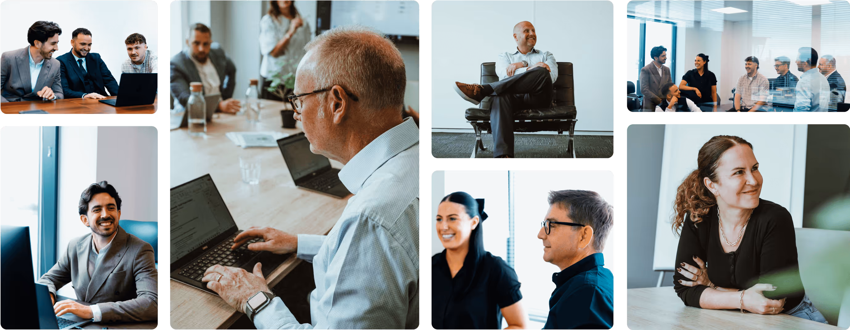 a collage of people sitting at a table