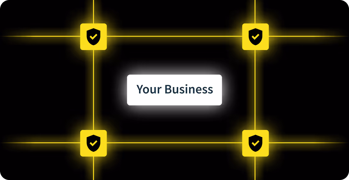 a black background with yellow squares and a white rectangle with black text
