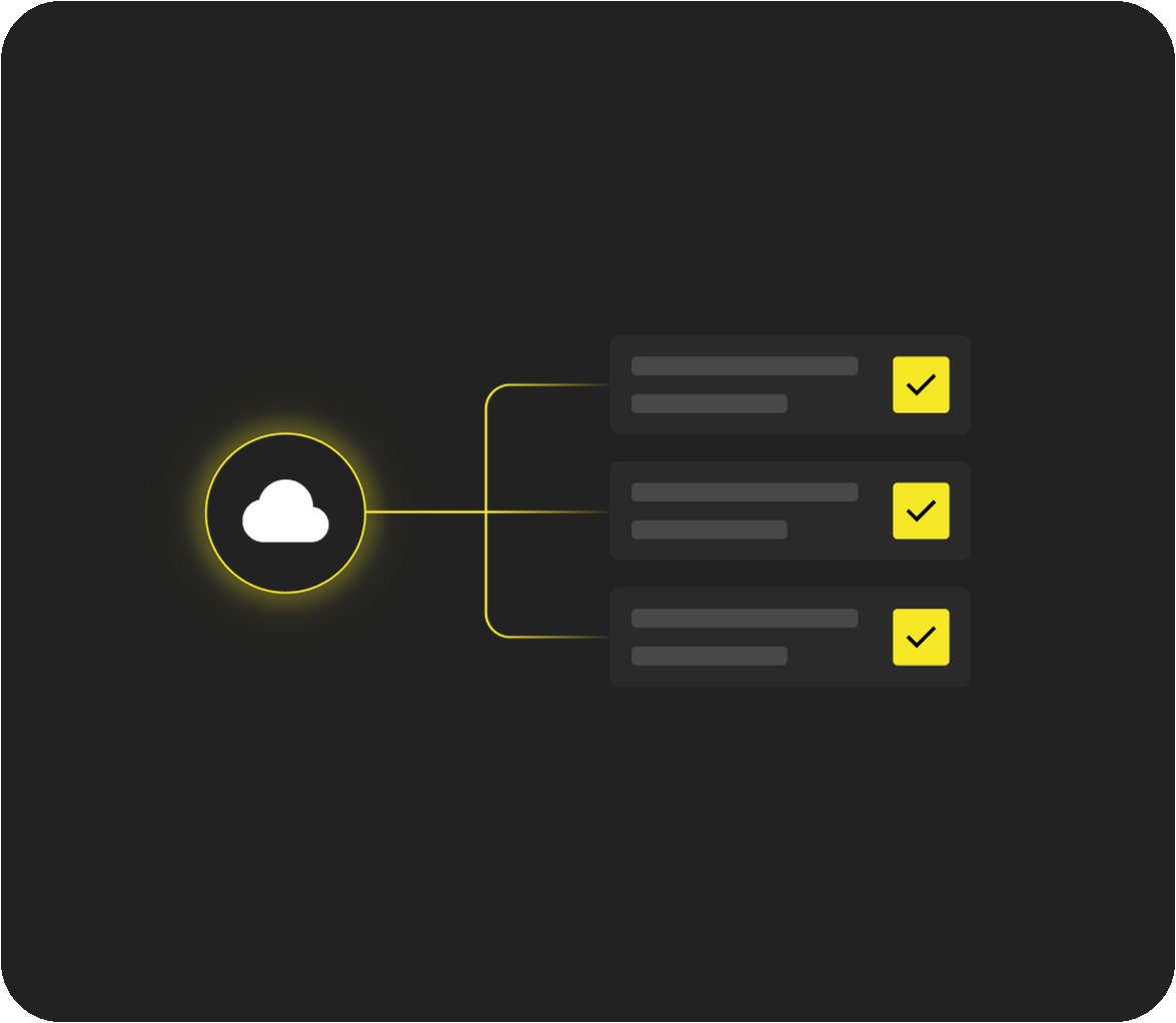 A cloud icon connected to three checked cloud security findings.