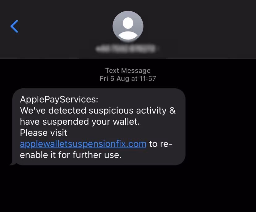 Smishing example text