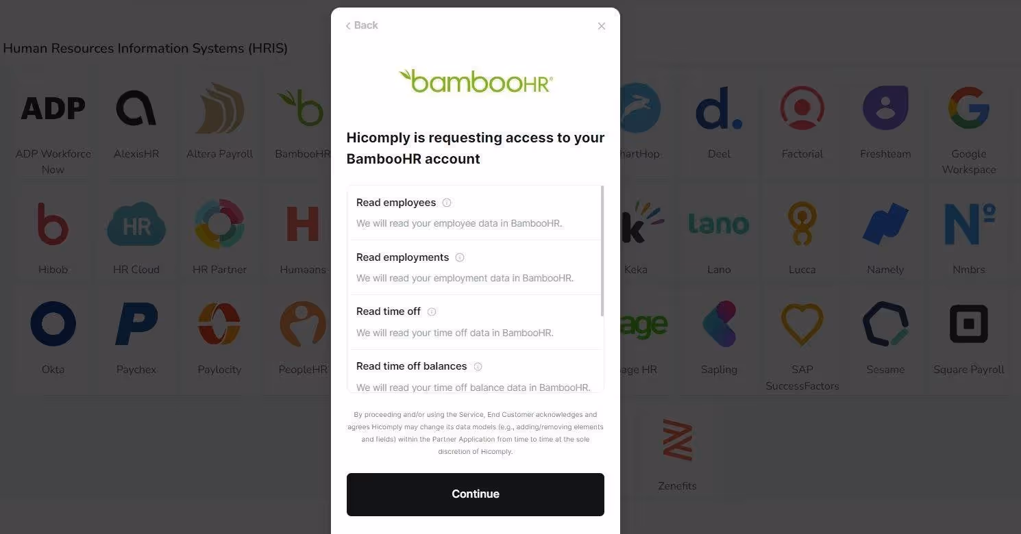 Bamboo HR integration HRIS