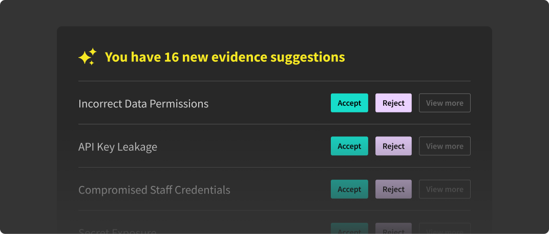 Hicomply Evidence Suggestion interface with review controls