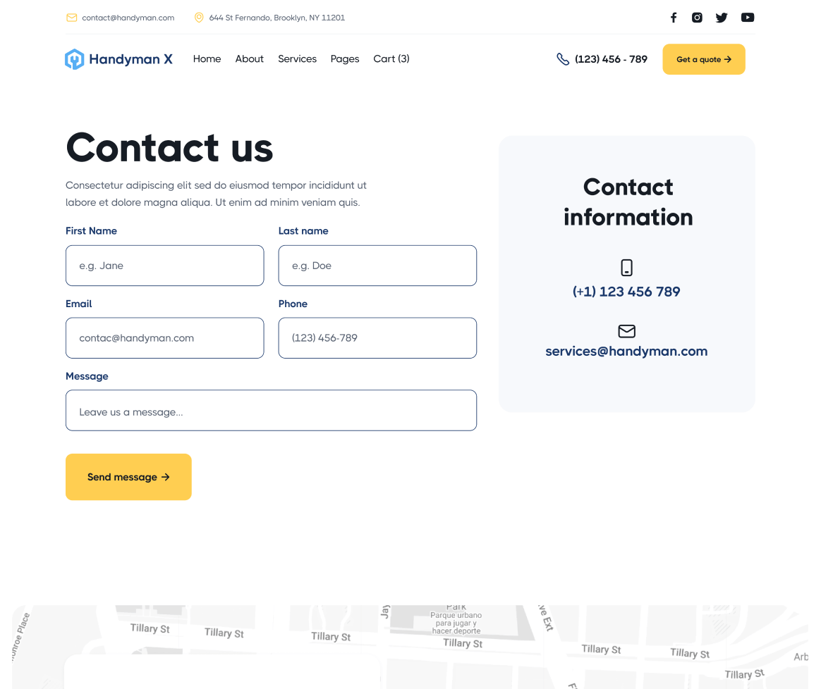 Handyman X - Contact V1 Page - Handyman Webflow Template
