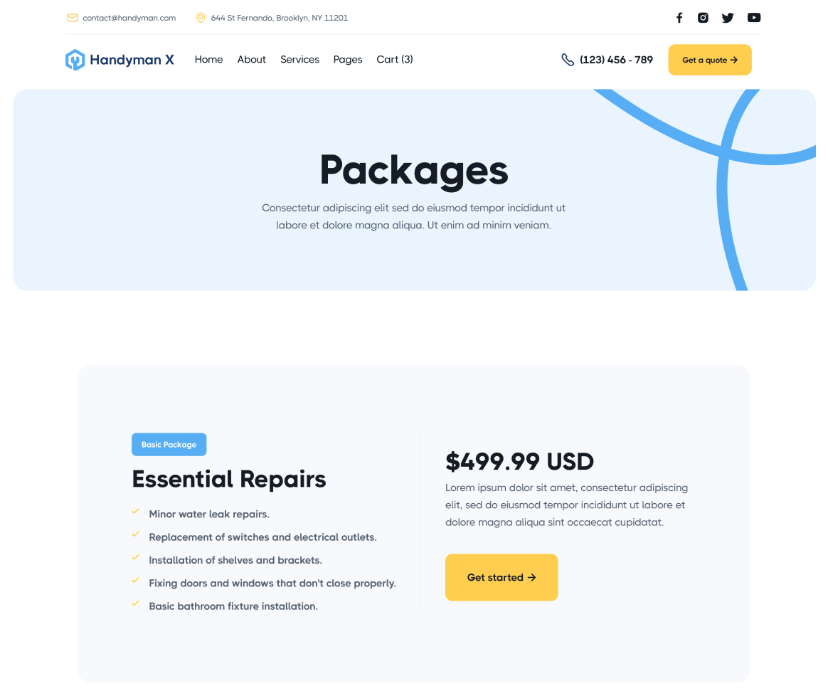 Handyman X - Packages Page - Handyman Webflow Template