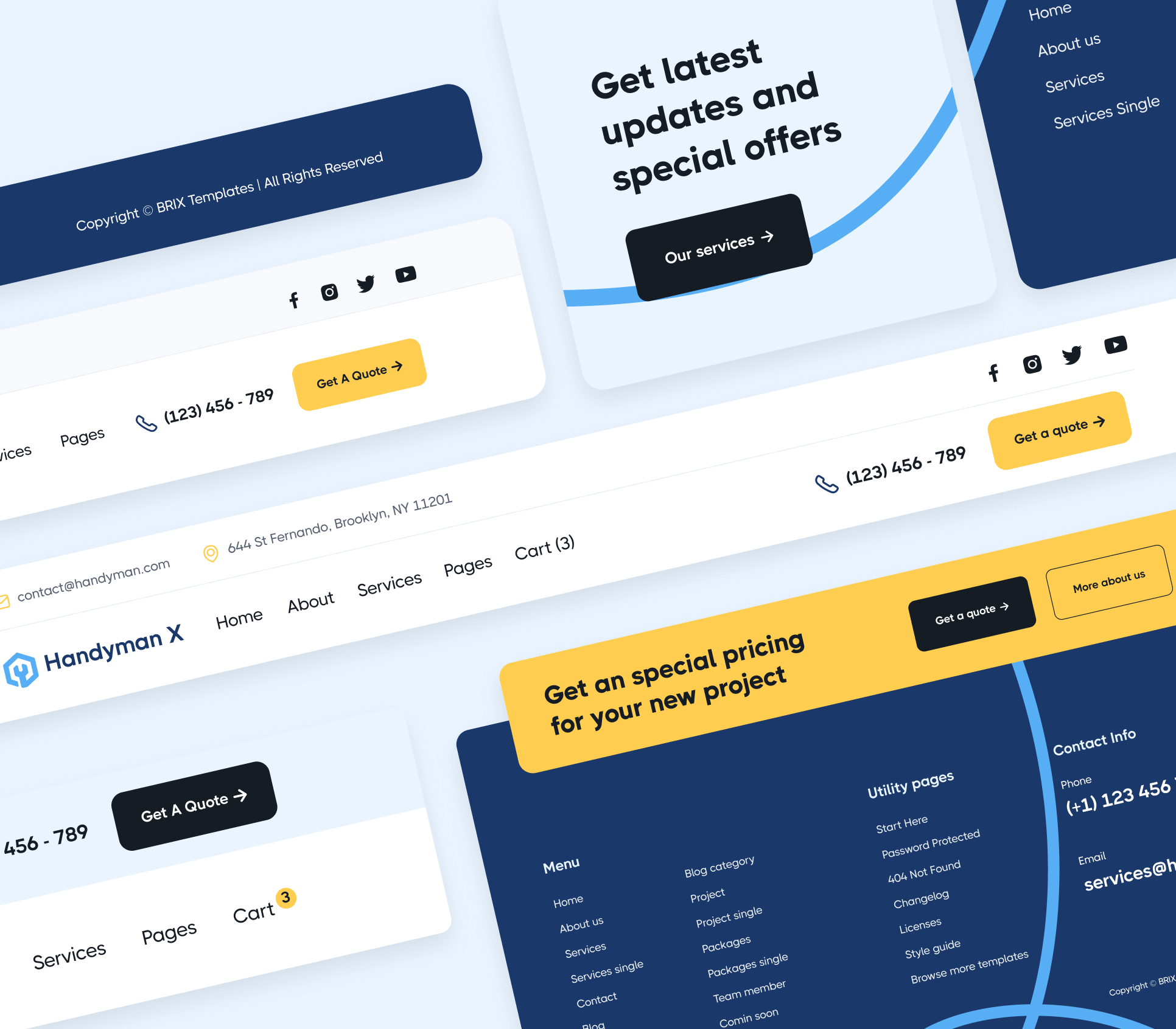Handyman X - 3 Headers And Footers - Handyman Webflow Template