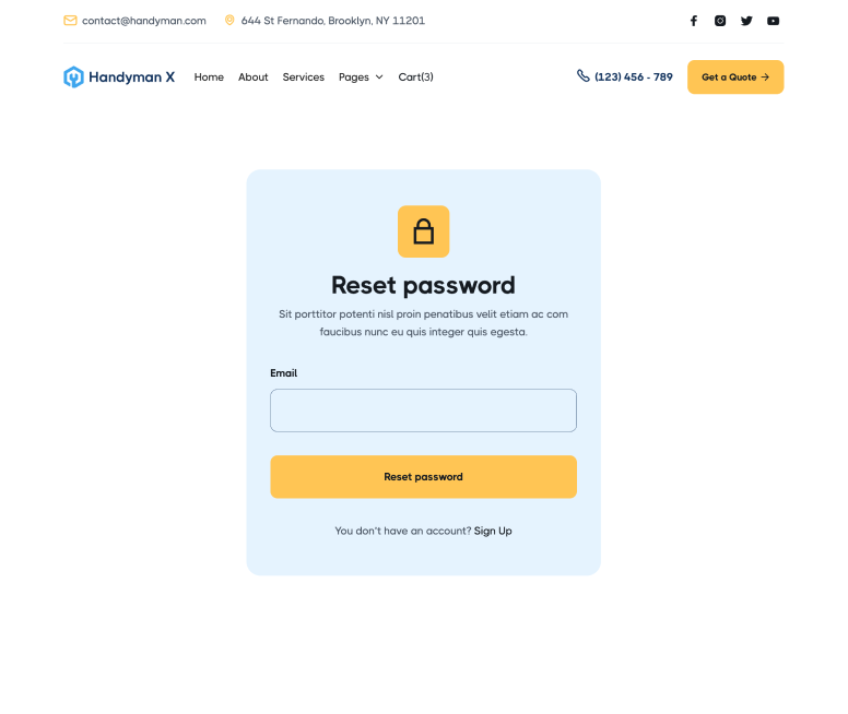 Handyman X - Reset Password Page - Handyman Webflow Template