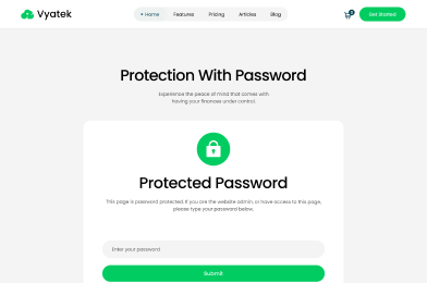 Website page showing password protection prompt with input field and submit button under a lock icon.