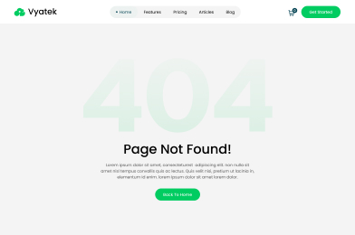 Website 404 error page showing Page Not Found message and a Back to Home button.