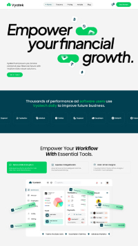 Vyatek homepage with slogan Empower your financial growth and showcasing software tools and logos.