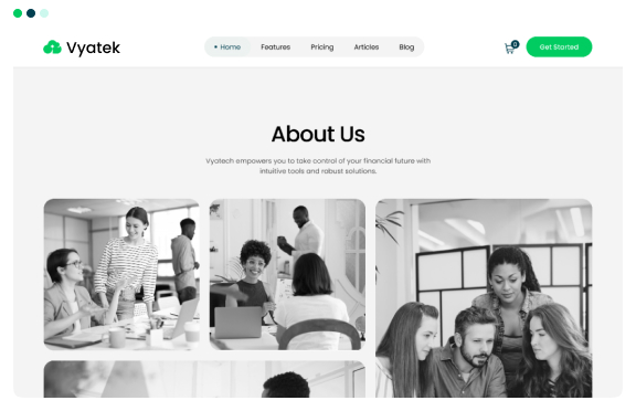 Website About Us page showing diverse groups of people collaborating in an office setting.