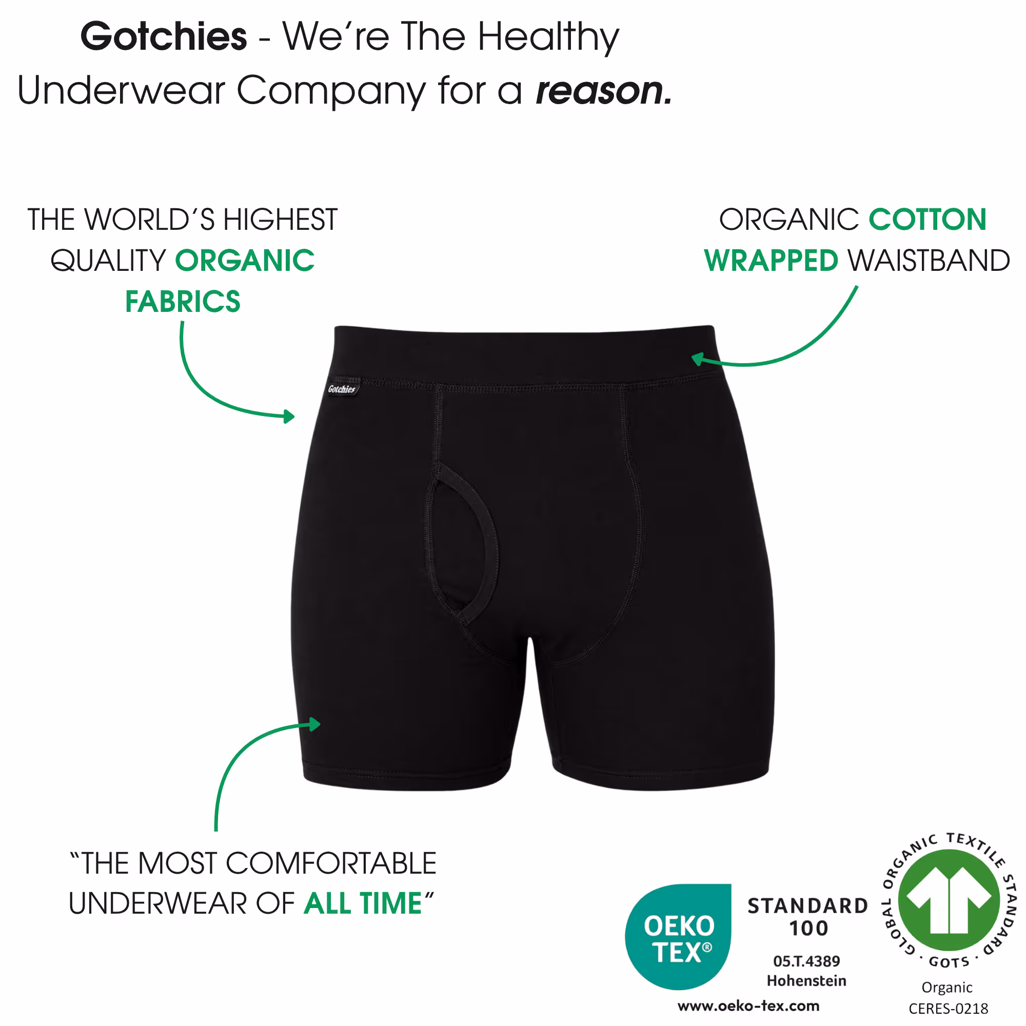Gotchies Organic Cotton Boxer Briefs — black 4-Pack
