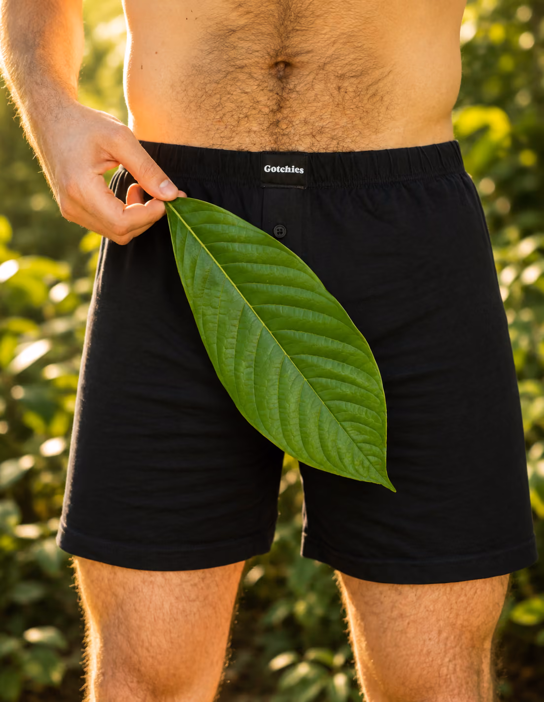 Gotchies black organic cotton boxer briefs with organic cotton-wrapped waistband