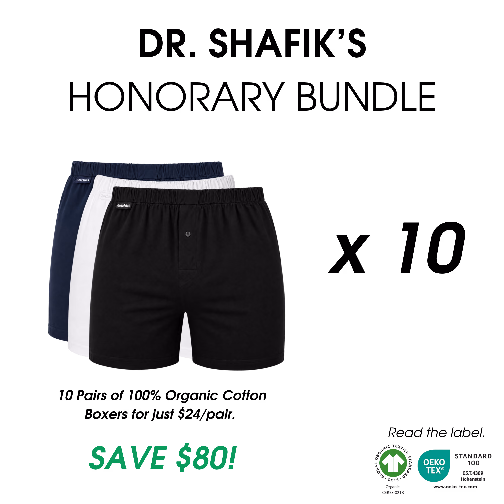 Black men's boxer shorts with elastic waistband and single button fly from Gotchies.