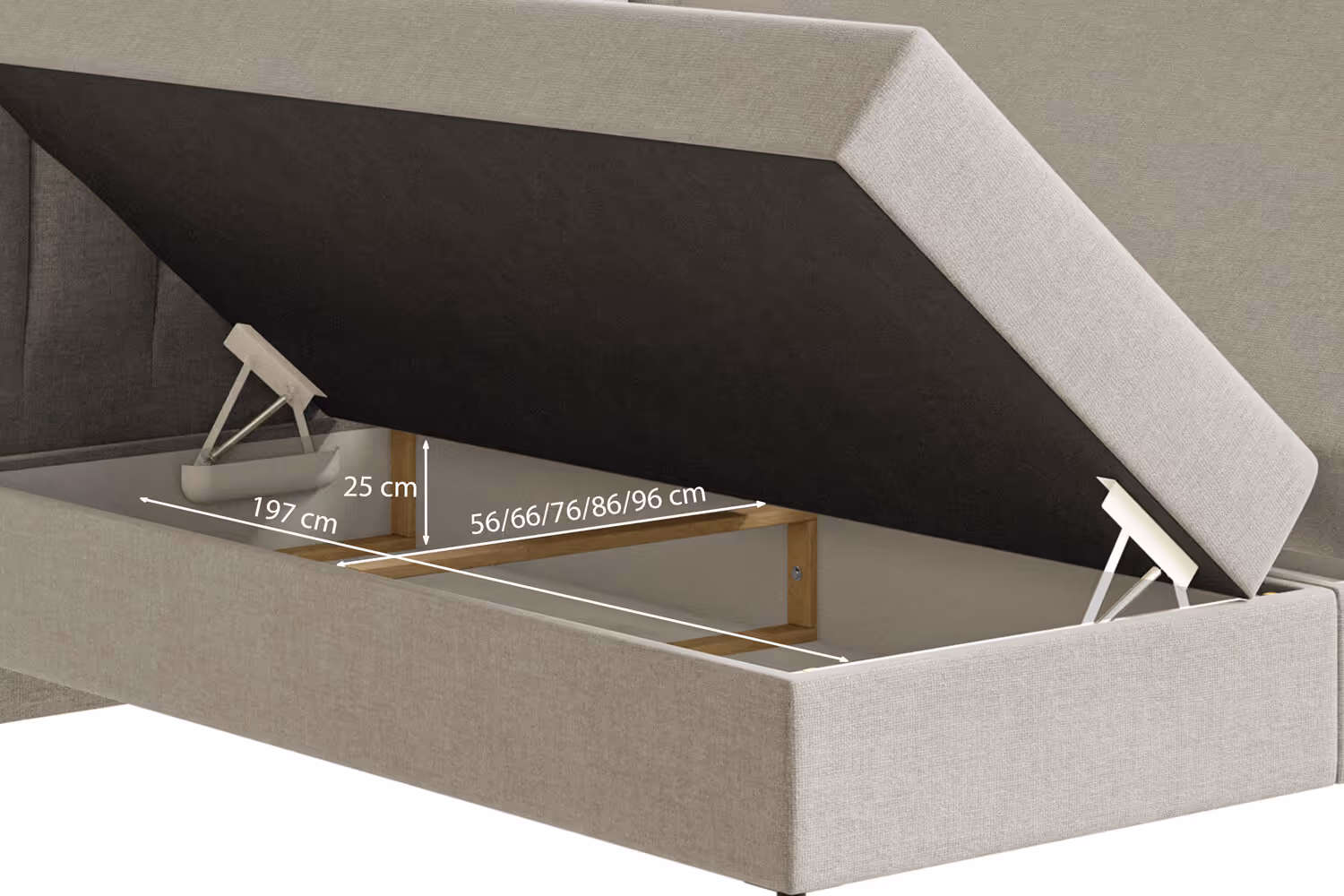 Bett mit geöffnetem Bettkasten