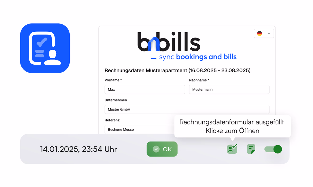 Deine Gäste bestimmen selbst, welche Daten sie auf der Rechnung haben möchten.