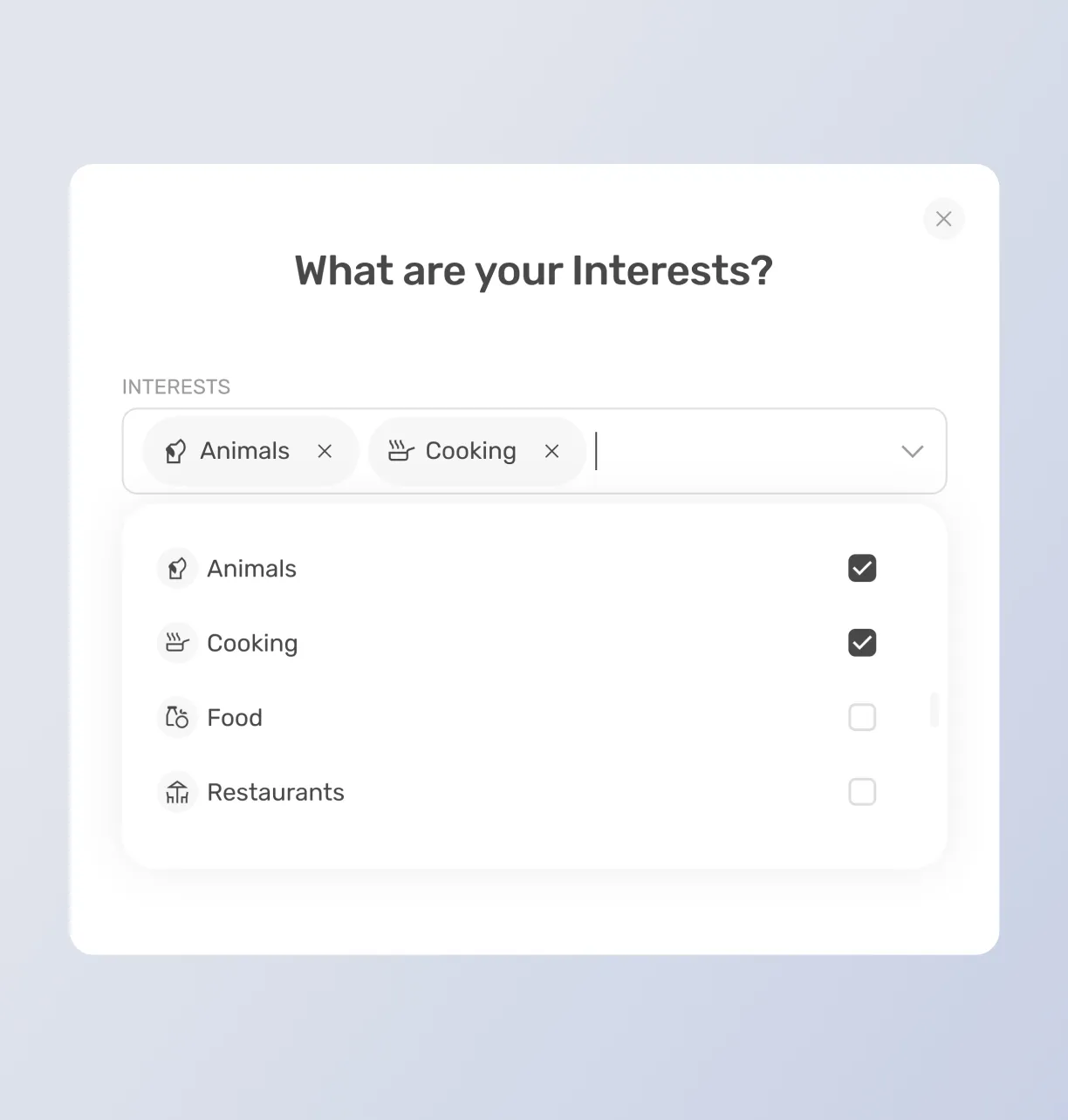 Setting interests in the profile