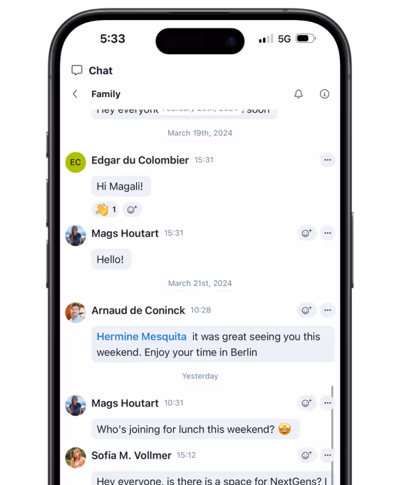 familyOS - iPhone with message conversation feature