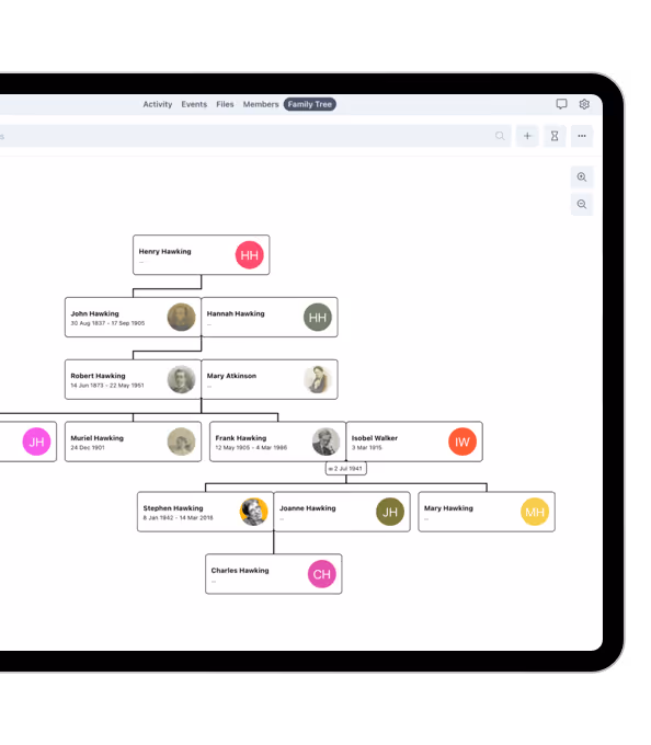 familyOS - iPad with the family tree feature