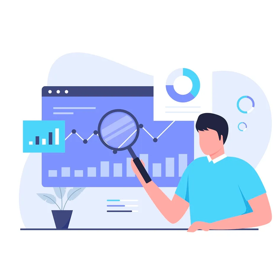 Drawing of a man analyzing data