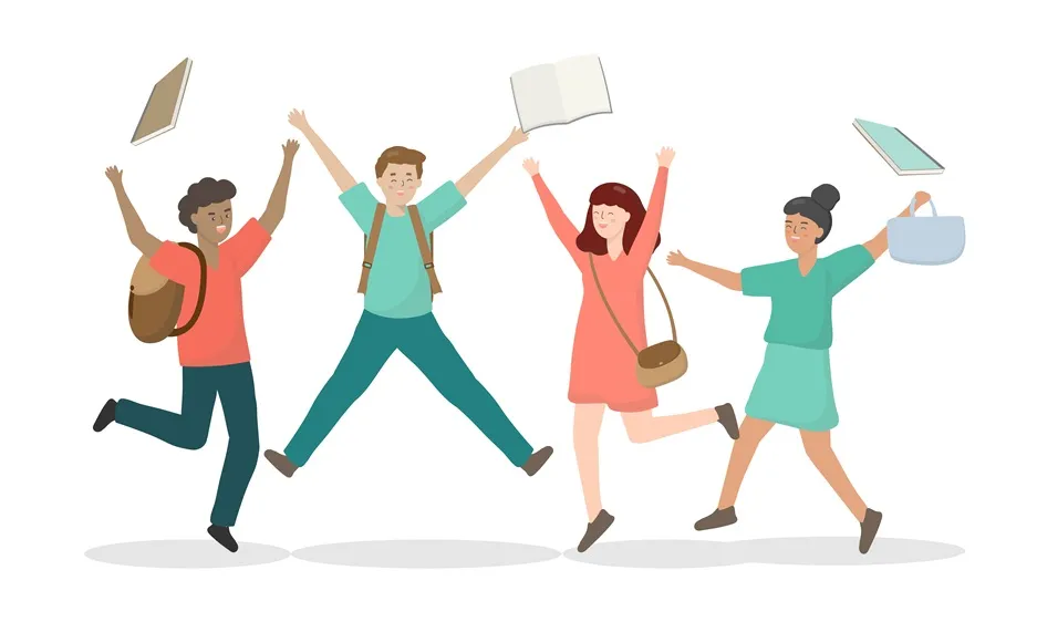 4 students celebrating