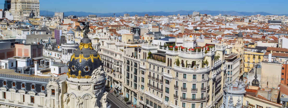 Aerial View of Buildings in Madrid Spain