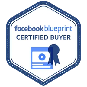 Facebook Blueprint Certified Buyer badge featuring a ribbon and a video icon.