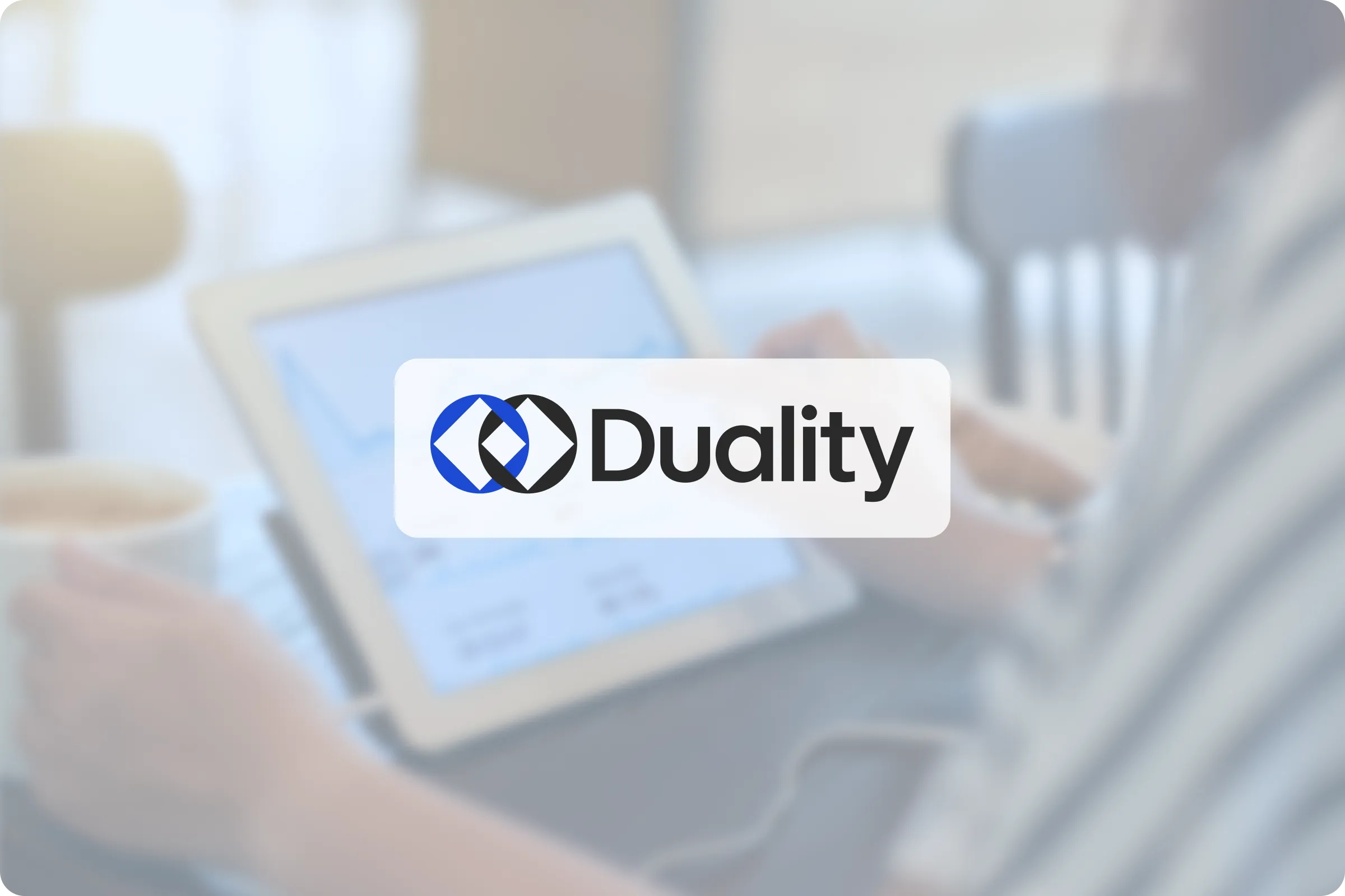 Logo of DualityTech on a blurred background