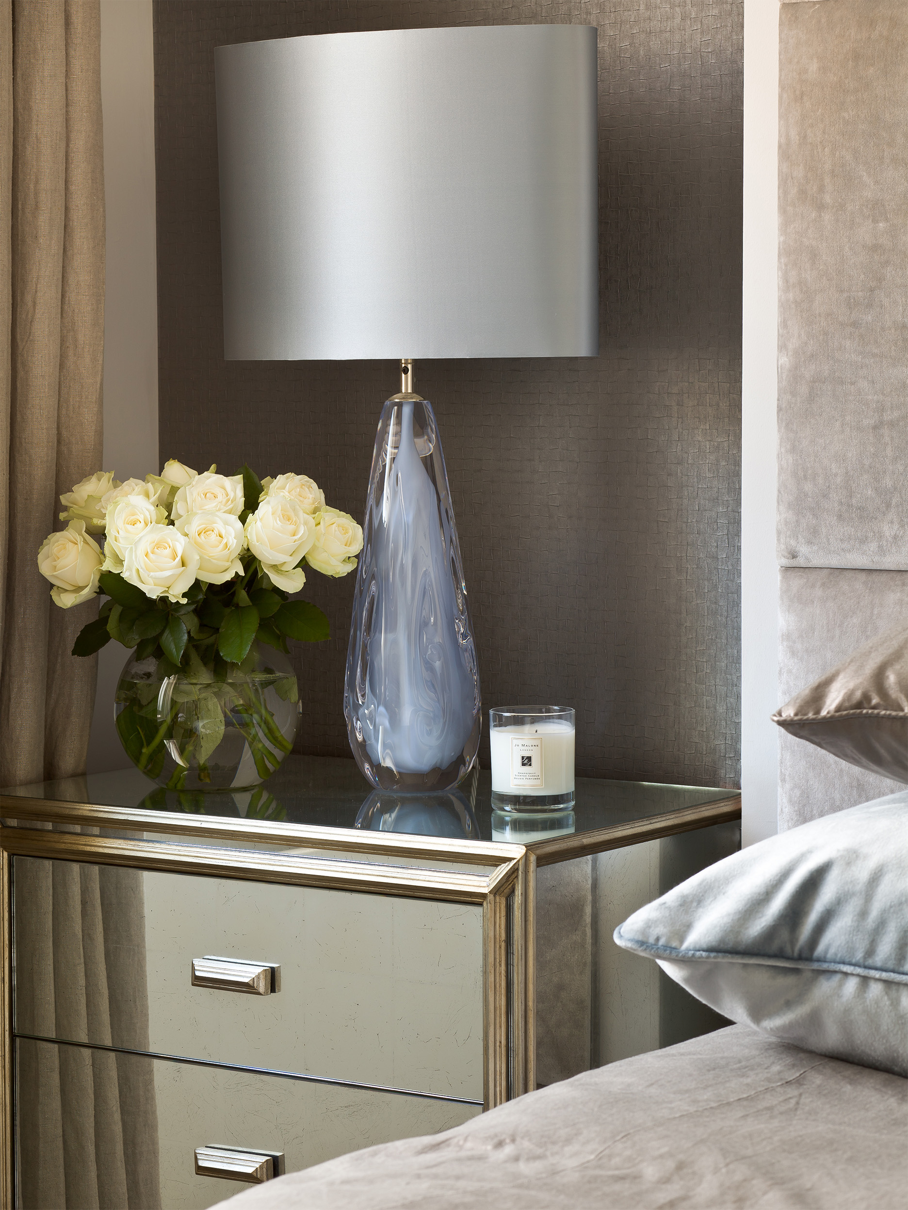 Wooden framed sideboard placed in the redesigned family room of a luxury Chelsea Townhouse.