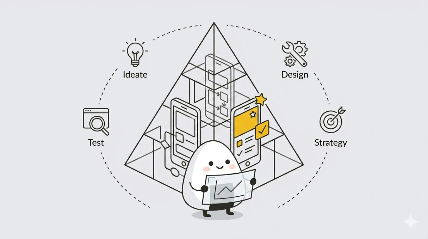 Infographic showing the iterative prototyping lifecycle including ideation, low-fidelity wireframing, user testing, and high-fidelity refinement feedback loops.