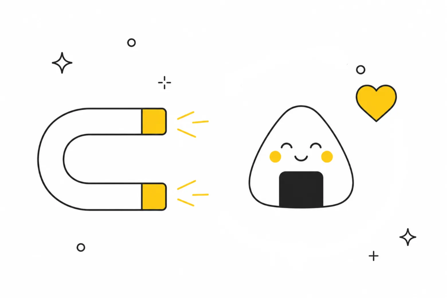 A magnet attracting a product people onigiri, symbolizing customer retention.