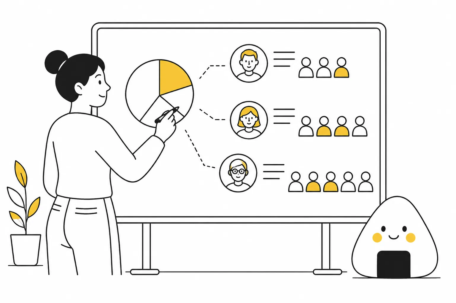 Product manager mapping target market demographics and segmentation on a whiteboard