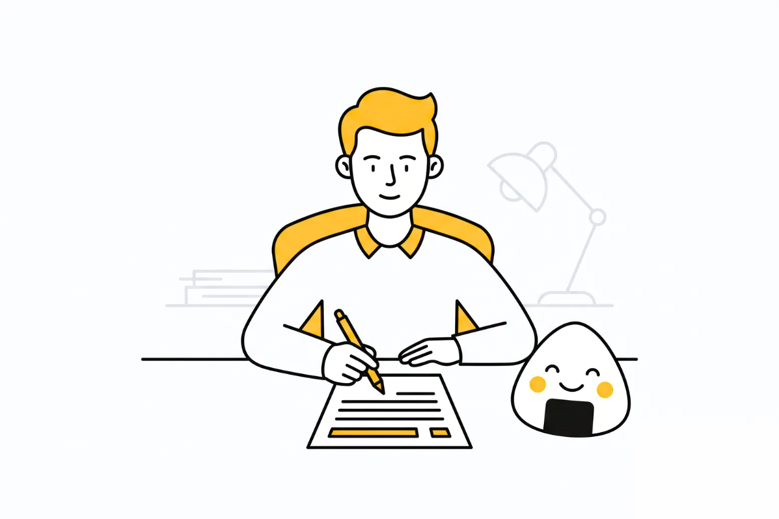 A product manager writing a product definition document at a desk