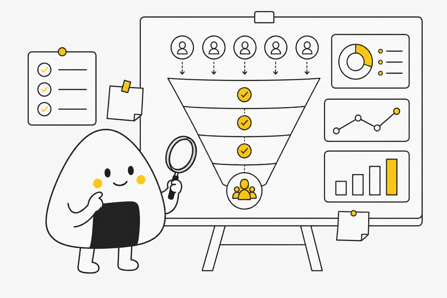 Product manager reviewing a PLG funnel dashboard showing activation and conversion metrics