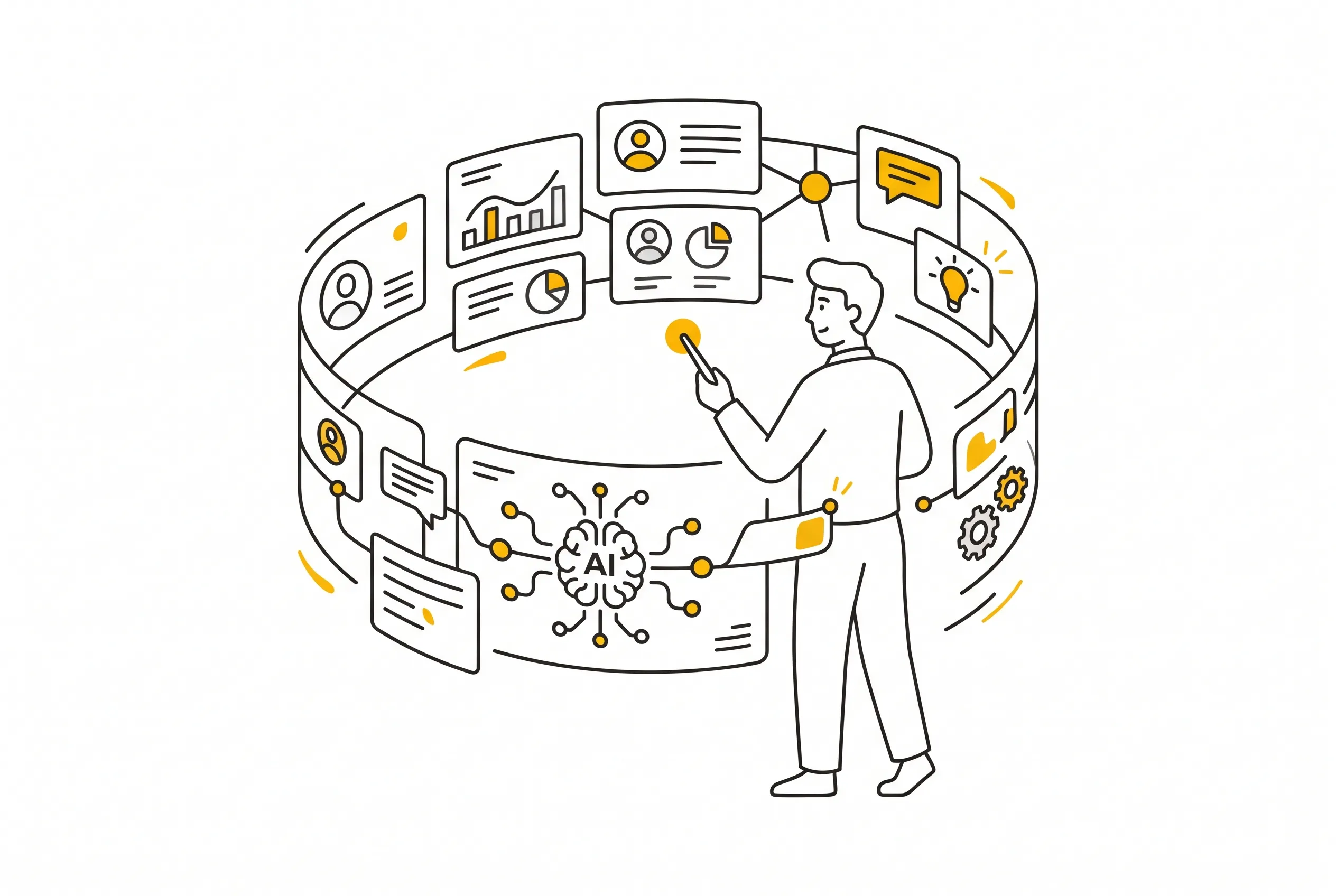 Product manager reviewing an AI-adaptive interface designed for immersion