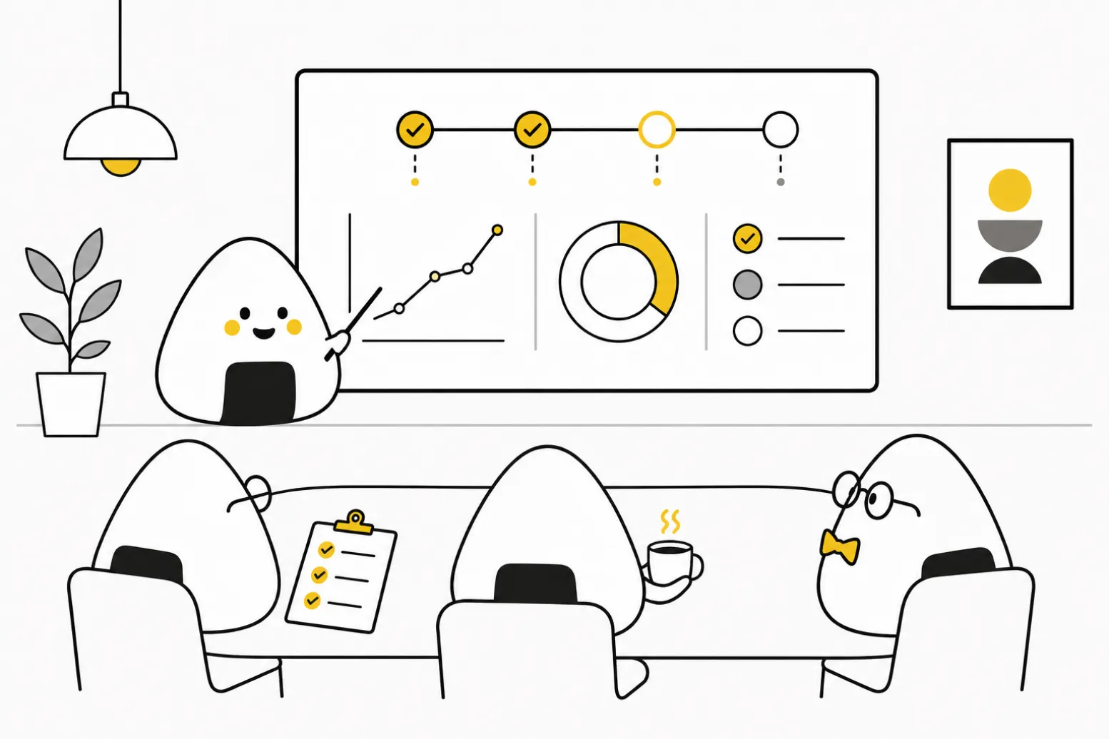 Product leader presenting a status update to executives in a meeting room