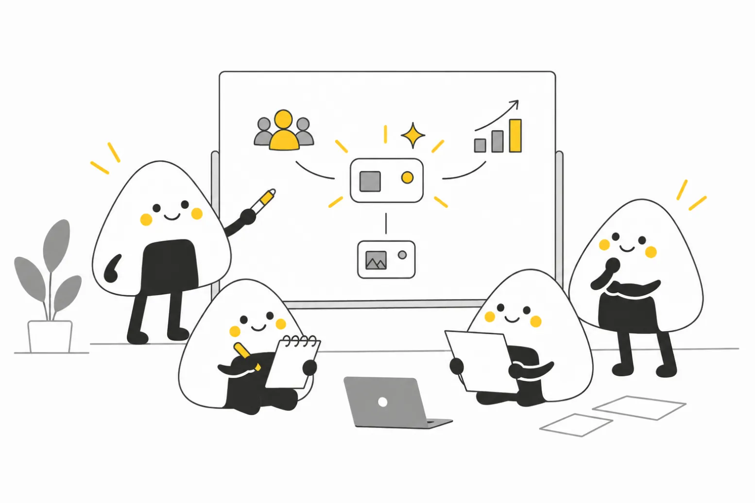 Product team mapping out their unique selling proposition on a whiteboard