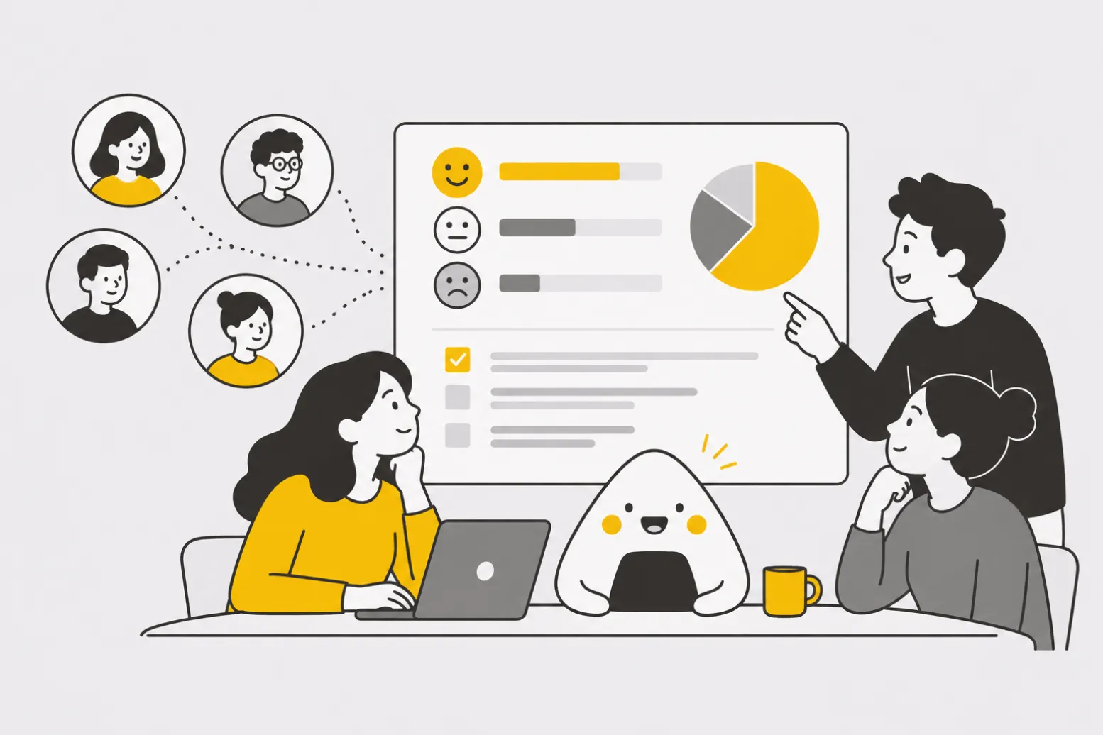 Product team reviewing survey responses collected from a convenient group of respondents